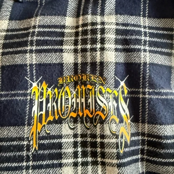 Broken Promises Plaid insulated shirt jacket with Devil Graphic